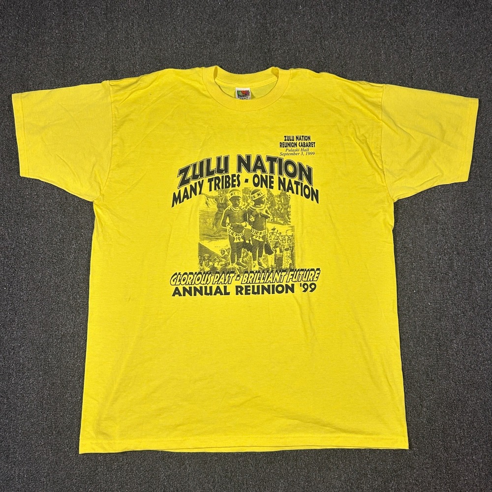 Fruit of the Loom Zulu Nation T Shirt Mens XXL Yellow Excellent Vintage 1999 90s